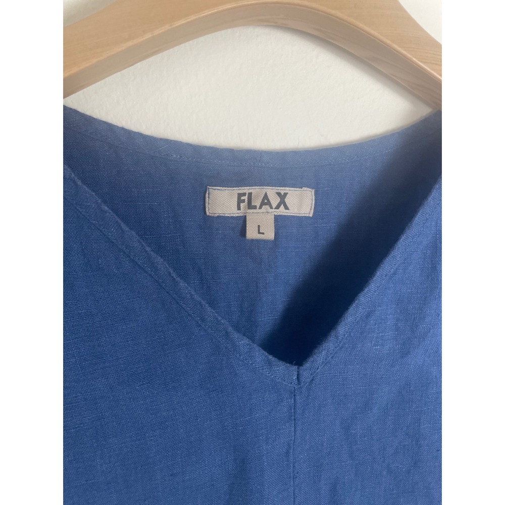 FLAX Tara Maxi Dress Dreft Blue 100% Linen V-Neck Short Sleeve Oversized Large - Picture 4 of 6